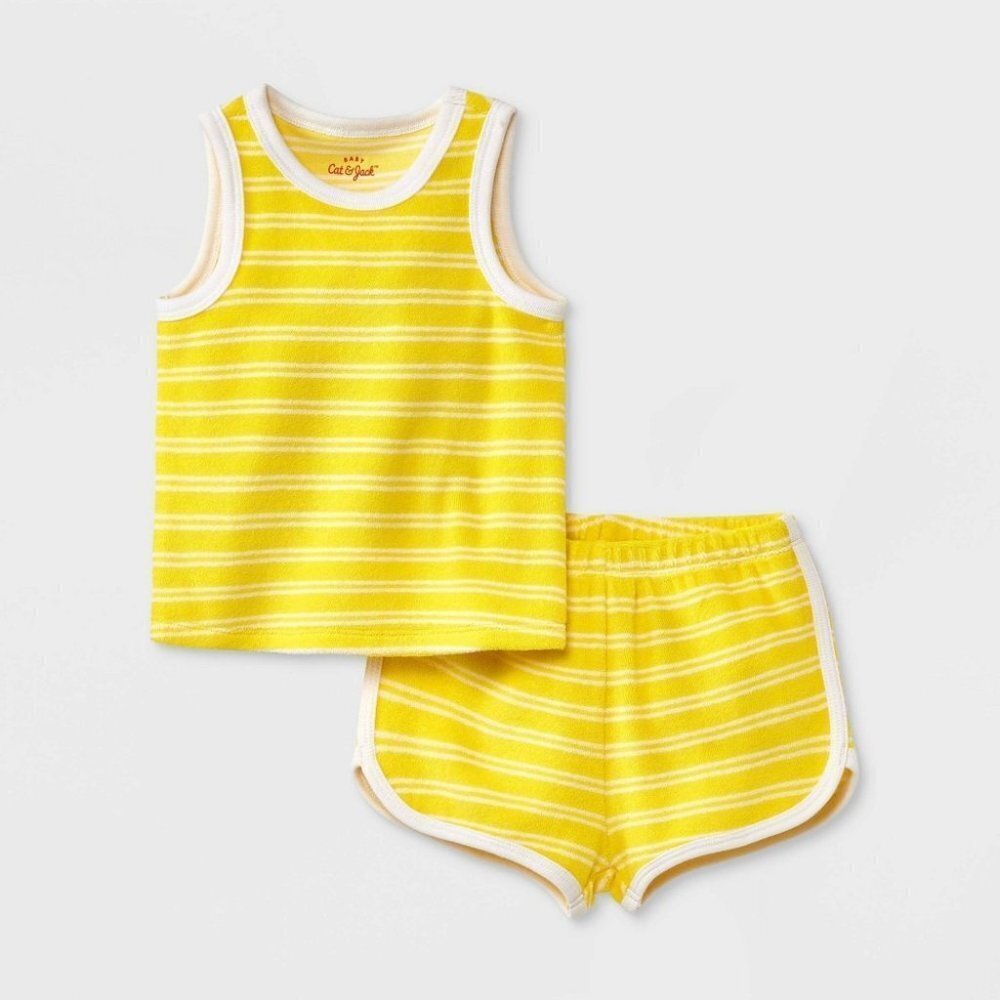 Cat & Jack Unisex Baby 0-3 Months 2 Piece Terry Tank Top & Bottom Set Yellow 337